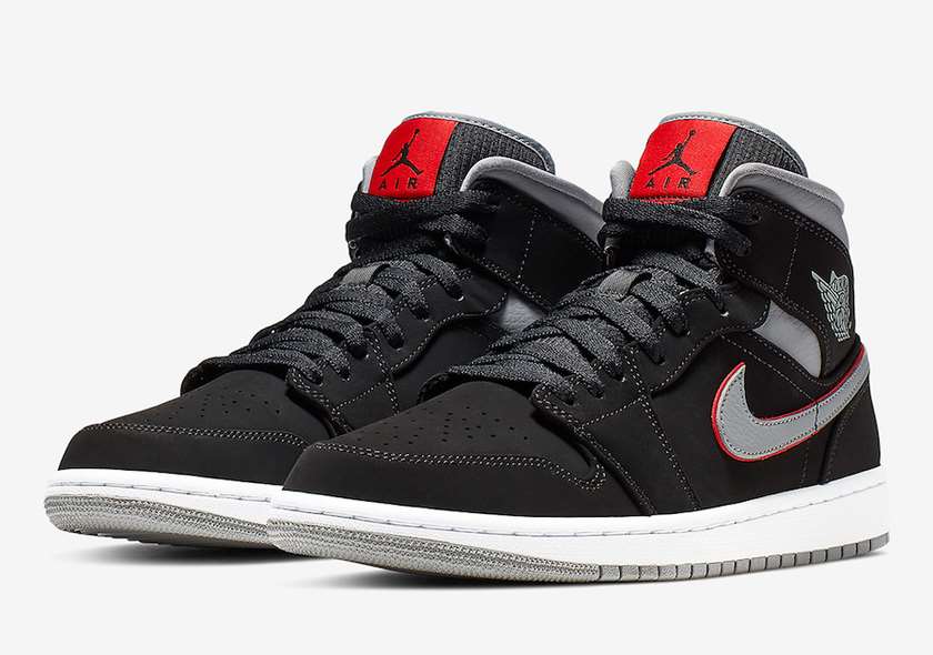 Air Jordan 1 Mid Black Grey Red 554724-060?????:registered:?????