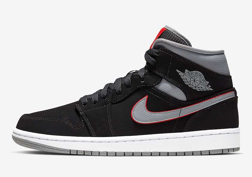 Air Jordan 1 Mid Black Grey Red 554724-060?????:registered:?????